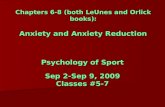 Chapters 6-8 (both LeUnes and Orlick books): Anxiety and Anxiety Reduction Psychology of Sport Sep 2-Sep 9, 2009 Classes #5-7.