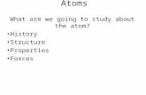 Atoms What are we going to study about the atom? History Structure Properties Forces.