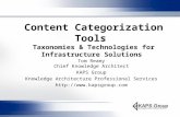 Content Categorization Tools Taxonomies & Technologies for Infrastructure Solutions Tom Reamy Chief Knowledge Architect KAPS Group Knowledge Architecture.