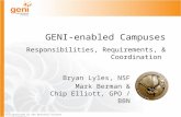 Sponsored by the National Science Foundation GENI-enabled Campuses Responsibilities, Requirements, & Coordination Bryan Lyles, NSF Mark Berman & Chip Elliott,