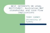 BEST INTERESTS OR LEGAL RECTITUDE?: Australian MHT stakeholder and case-flow implications TERRY CARNEY University of Sydney.