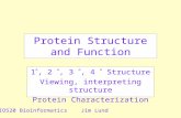 Protein Structure and Function 1 , 2 , 3 , 4  Structure Viewing, interpreting structure Protein Characterization BIO520 BioinformaticsJim Lund.