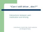 “Can I still drive, doc?” Interactions between pain medication and driving Linda Bryant, Harish Kala, Keith Laubscher and Margaret Macky.