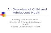An Overview of Child and Adolescent Health Bethany Geldmaker, Ph.D. Division of Child and Adolescent Health Virginia Department of Health.