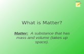 What is Matter? Matter: A substance that has mass and volume (takes up space).