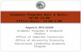 Graduate Programs Nuts & Bolts: 10:00-12:00 Office Hours: 12:00-2:00 August 6, 2015 LI2250 Academic Programs & Graduate Studies Office of Semester Conversion.
