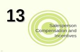 13-1 Salesperson Compensation and Incentives 13. SALESPERSON COMPENSATION AND INCENTIVES 13-2 Learning Objectives Understand the effective use of sales.