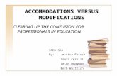 CLEARING UP THE CONFUSION FOR PROFESSIONALS IN EDUCATION By:Jessica Frisch Laura Cerulli Leigh Hogwood Beth Waltrich SPED 563 ACCOMMODATIONS VERSUS MODIFICATIONS.