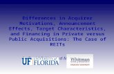 Differences in Acquirer Motivations, Announcement Effects, Target Characteristics, and Financing in Private versus Public Acquisitions: The Case of REITs.