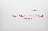 Easy Steps to a Great Thesis A thesis statement is…  The answer to a question that you have posed  The solution for a problem you have identified