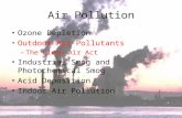 Air Pollution Ozone Depletion Outdoor Air Pollutants –The Clean Air Act Industrial Smog and Photochemical Smog Acid Deposition Indoor Air Pollution.