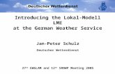 Introducing the Lokal-Modell LME at the German Weather Service Jan-Peter Schulz Deutscher Wetterdienst 27 th EWGLAM and 12 th SRNWP Meeting 2005.