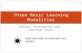 Sensory Preferences and Learning Style Three Basic Learning Modalities Only take notes of slides with this symbol.