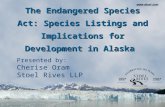 The Endangered Species Act: Species Listings and Implications for Development in Alaska Presented by: Cherise Oram Stoel Rives LLP.