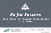 Rx for Success Next Steps to Prevent Prescription Drug Abuse Rebecca Hebner, MPH Substance Abuse Prevention Systems Coordinator.