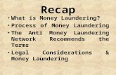 Recap What is Money Laundering? Process of Money Laundering The Anti Money Laundering Network Recommends the Terms Legal Considerations & Money Laundering.