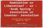 Raleigh North Carolina, August 23, 2011 Rania Masri  Domination or Liberation? - or - ‘Arab Spring’: revolution or.