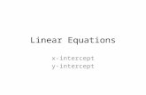Linear Equations x-intercept y-intercept. Warm Up 1. 5x + 0 = –10 Solve each equation. –2 11 1 –2 2. 33 = 0 + 3y 3. 4. 2x + 14 = –3x + 4 5. –5y – 1 =