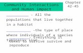 Community Interactions and Human impact Chapter 42-45 __________ - All the populations that live together in a habitat ___________ -the type of place where.