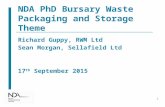 NDA PhD Bursary Waste Packaging and Storage Theme Richard Guppy, RWM Ltd Sean Morgan, Sellafield Ltd 17 th September 2015 1.
