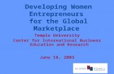 Developing Women Entrepreneurs for the Global Marketplace Temple University Center for International Business Education and Research June 18, 2003.