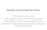 Quality Control Biochemistry IEF (Isoelectric Focusing) HPLC (High Pressure Liquid Chromatography) ELISA (Enzyme-Linked Immunosorbent Assay) SDS-PAGE (Sodium.