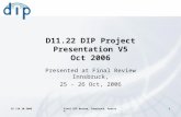 25./26.10.2006Final DIP Review, Innsbruck, Austria1 D11.22 DIP Project Presentation V5 Oct 2006 Presented at Final Review Innsbruck, 25 - 26 Oct, 2006.