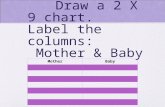 Draw a 2 X 9 chart. Label the columns: Mother & Baby MotherBaby.
