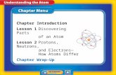 Chapter Menu Chapter Introduction Lesson 1Lesson 1Discovering Parts of an Atom Lesson 2Lesson 2Protons, Neutrons, and Electrons— How Atoms Differ Chapter.