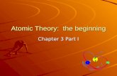 Atomic Theory: the beginning Chapter 3 Part I. Democritus An Ancient Greek Theorized about the existence of atoms. Did not use Scientific Method.