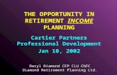 THE OPPORTUNITY IN RETIREMENT INCOME PLANNING Cartier Partners Professional Development Jan 10, 2002 Daryl Diamond CFP CLU ChFC Diamond Retirement Planning.