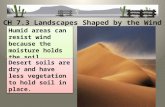 CH 7.3 Landscapes Shaped by the Wind Humid areas can resist wind because the moisture holds the soil together. Desert soils are dry and have less vegetation.