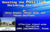 Boosting the POSITIVE ; Shrinking the NEGATIVE ! BY Chris Bryant, Cheryl Good, and Teresa Shifflett Effective School-wide Discipline 2008 Implementers’