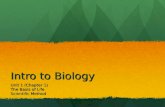 Intro to Biology Unit 1 (Chapter 1) The Basis of Life Scientific Method.