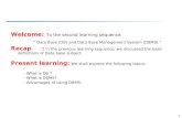 1 Welcome: To the second learning sequence “ Data Base (DB) and Data Base Management System (DBMS) “ Recap : In the previous learning sequence, we discussed.
