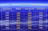 Jeopardy GeometryStatsVocabularyFractions 100 200 300 400 500 600 700 ScoreFinal Jeopardy.