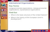 Section 3 Introduction-1 International Organizations Key Terms nongovernmental organizations, intergovernmental organizations, supranational organizations.