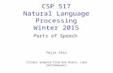 CSP 517 Natural Language Processing Winter 2015 Yejin Choi [Slides adapted from Dan Klein, Luke Zettlemoyer] Parts of Speech.