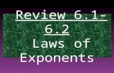 Review 6.1-6.2 Laws of Exponents. LAW #1 Product law: add the exponents together when multiplying the powers with the same base. Ex: NOTE: This operation.