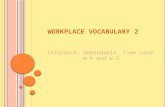 W ORKPLACE V OCABULARY 2 Insurance, Dependable, Time card, W-4 and W-2.
