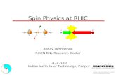 Spin Physics at RHIC Abhay Deshpande RIKEN BNL Research Center QCD 2002 Indian Institute of Technology, Kanpur.