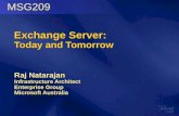 Exchange Server: Today and Tomorrow Raj Natarajan Infrastructure Architect Enterprise Group Microsoft Australia MSG209.