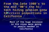 From the late 1980’s to the mid ’90’s the hi-tech hiring problem grew to crisis proportions in California Most of the huge increase in H1b visas were going.