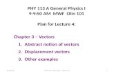 9/5/2012PHY 113 A Fall 2012 -- Lecture 41 PHY 113 A General Physics I 9-9:50 AM MWF Olin 101 Plan for Lecture 4: Chapter 3 – Vectors 1.Abstract notion.