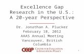 Excellence Gap Research in the U.S.: A 20-year Perspective Dr. Jonathan A. Plucker February 18, 2012 AAAS Annual Meeting Vancouver, British Columbia 1.