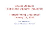 Sector Update: Textile and Apparel Industries Transforming Enterprise January 28, 2003 Jan Hammond Harvard Business School.