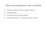 How atmospheres are created 1.Direct capture from solar nebula 2.Outgassing 3.Evaporation/sublimation 4.Bombardment– meteors/solar wind.