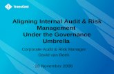 Aligning Internal Audit & Risk Management Under the Governance Umbrella Corporate Audit & Risk Manager David van Beek 26 November 2008.