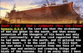 Noah’s Ark – God’s Judgment thru the Flood Genesis 6:5-8 5 The Lord saw that the wickedness of man was great in the earth, and that every intention of.