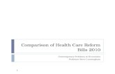 Comparison of Health Care Reform Bills 2010 Contemporary Problems in Economics Professor Steve Cunningham 1.
